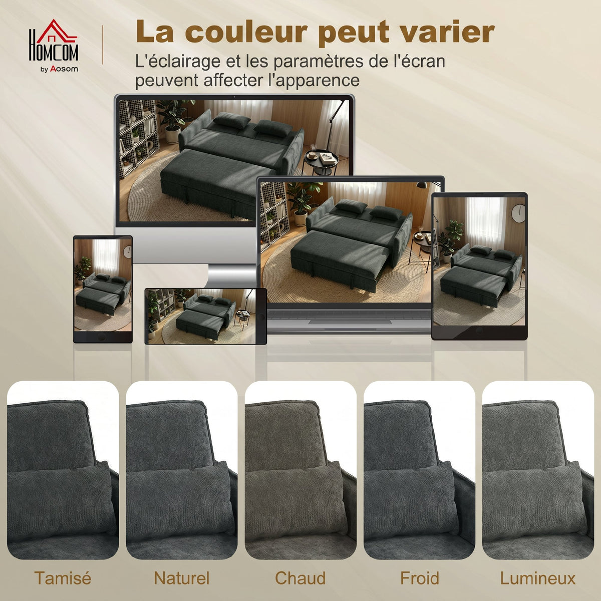 Canapé convertible 2 places 3 en 1, canapé-lit clic clac en chenille avec dossier réglable, porte-gobelets, gris foncé-7
