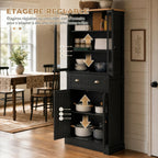 Buffet meuble cuisine rangement armoire de cuisine 4 portes dont 2 portes vitrées et 1 tiroir étagères réglables - noir-4