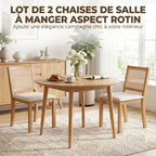 Lot de 2 chaises de salle à manger, chaises de cuisine avec assise rembourrée, dossier effet rotin, crème et chêne-3