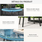 Table basse ronde de jardin en résine aspect rotin métal et plateau verre trempé Ø 50 x 50H cm-5