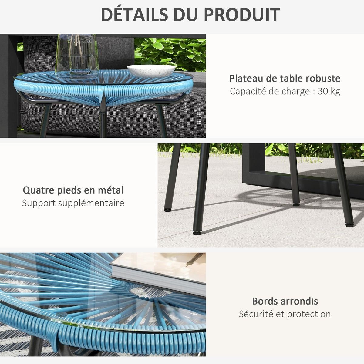 Table basse ronde de jardin en résine aspect rotin métal et plateau verre trempé Ø 50 x 50H cm-5