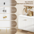 Buffet salon, meuble de rangement avec double porte cannelée, étagère réglable, pieds en acier, 80 x 39,1 x 76 cm, blanc-4