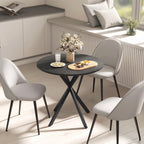 Table à Manger Ronde pour 2 Personnes avec Plateau Aspect Bois et Piètement Croisé en Acier, Noir-7