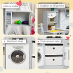 Cuisine enfant en bois avec 17 accessoires légumes en plastique boutons et lumières toque 3-6 ans gris blanc-5