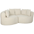 Canapé 3 Places Incurvé en Chenille 188 cm, Canapé Salon avec Assise Profonde, 6 Coussins, Rembourrage Épais, Crème-0
