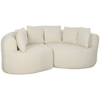 Canapé 3 Places Incurvé en Chenille 188 cm, Canapé Salon avec Assise Profonde, 6 Coussins, Rembourrage Épais, Crème-0