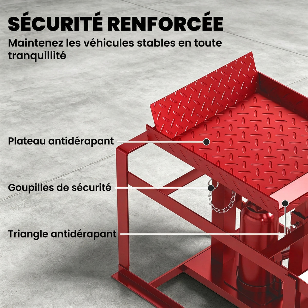 Lot de 2 Rampes d'Accès avec Cric Hydraulique 3T, Hauteur Réglable, Largeur d'Accès 230mm, 114x34,5x27cm, Rouge-5