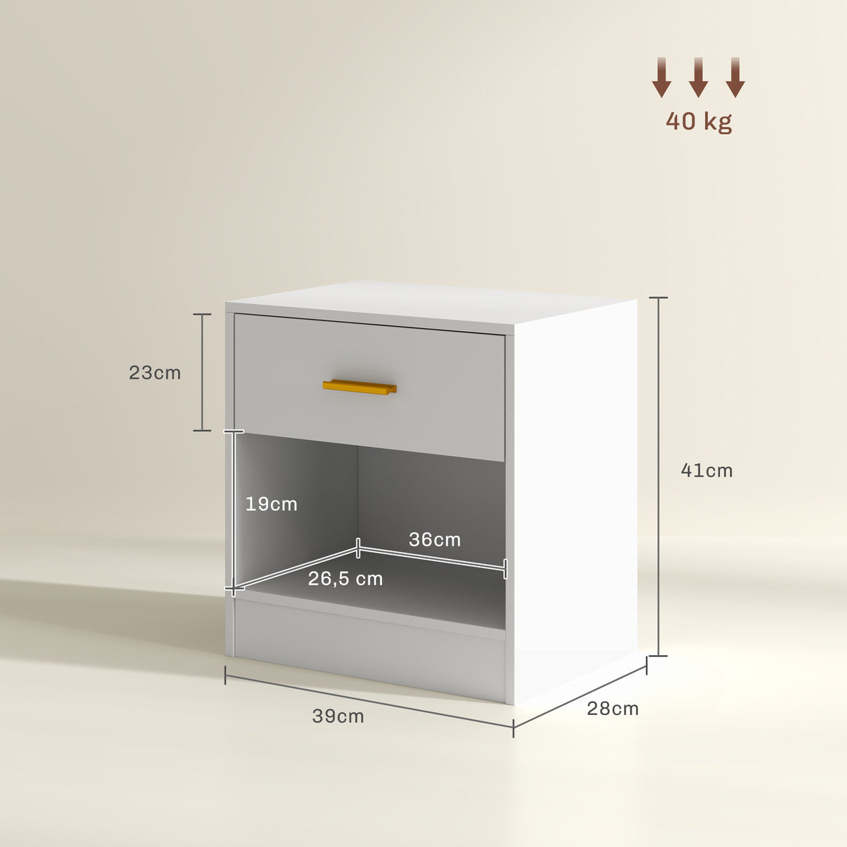Lot de 2 tables de chevet, table de nuit avec 2 tiroirs et étagères ouvertes, style moderne, 39 x 28 x 41 cm, blanc-2
