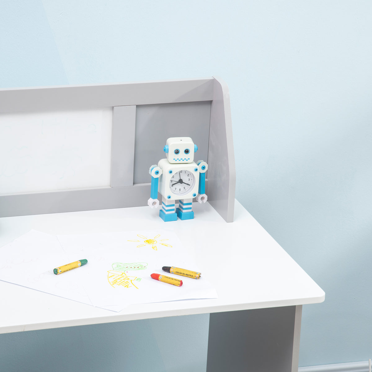 Ensemble table et chaise pour enfant avec tableau blanc - bureau pour enfant +5 ans - 90L x 45l x 85H cm Gris-8
