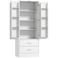 Buffet haut cuisine, armoire de cuisine, 2 portes, 8 porte-épices, 2 tiroirs, étagères réglables, 60x40x159cm, blanc-0
