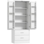 Buffet haut cuisine, armoire de cuisine, 2 portes, 8 porte-épices, 2 tiroirs, étagères réglables, 60x40x159cm, blanc-0