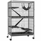 Cage pour rongeurs Multifonction 4 Plateformes 3 rampes 4 Portes dim. 80L x 52l x 128H cm acier Gris argenté Noir-0