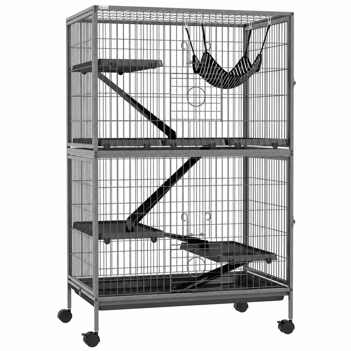 Cage pour rongeurs Multifonction 4 Plateformes 3 rampes 4 Portes dim. 80L x 52l x 128H cm acier Gris argenté Noir-0