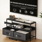 Meuble TV, meuble télé pour téléviseur jusqu'à 47 pouces avec 2 tiroirs et pieds en acier, 98 x 29 x 56 cm, gris foncé-4