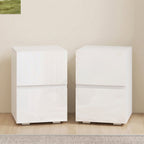 Lot de 2 Tables de Chevet, Tables d'Appoint avec 2 Tiroirs, Façades à Haute Brillance, Plateau Large, 40x40x58cm, Blanc-1