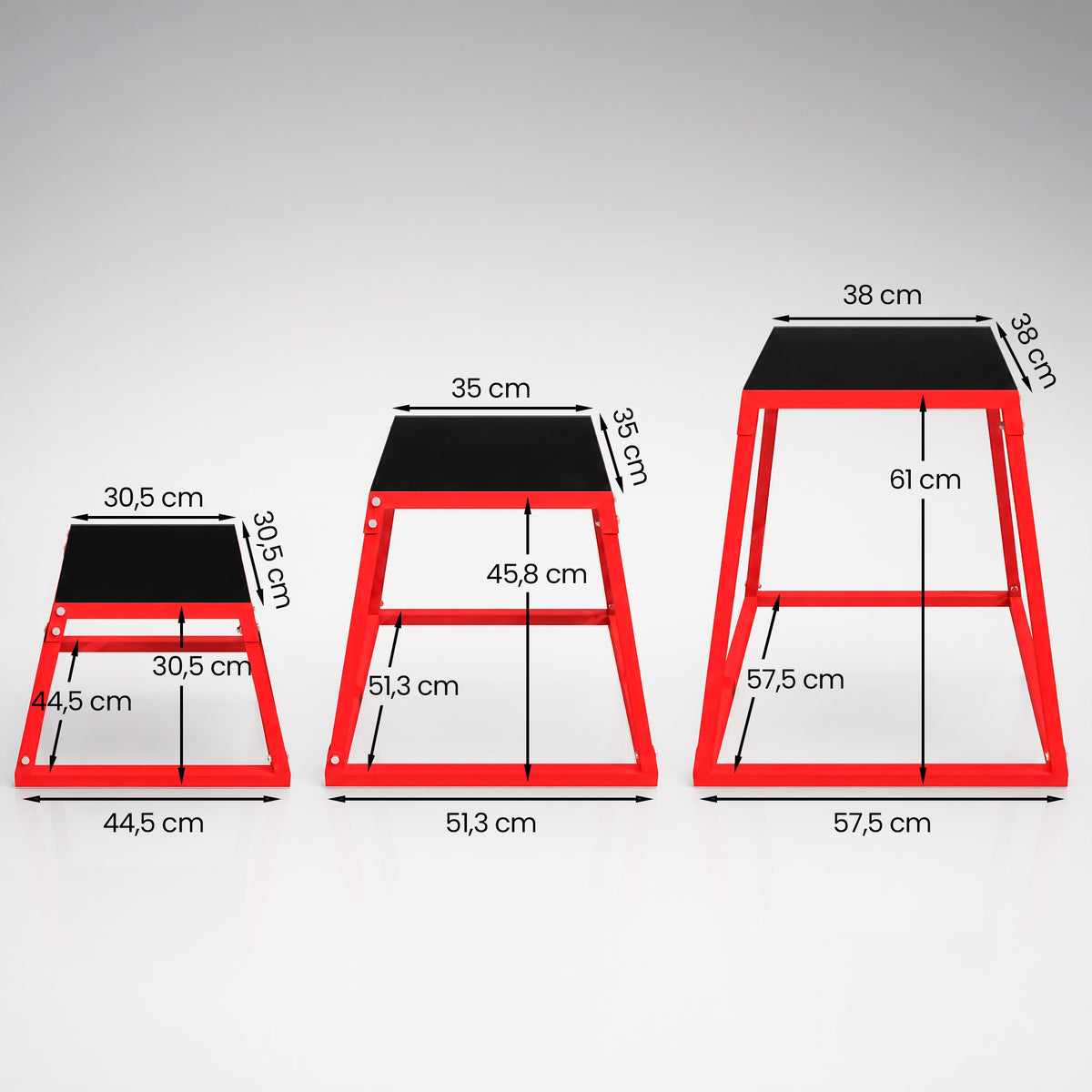 Boîte Entraînement Pliométrique Trapézoïdale en Acier, 3 Plateformes de Saut Antidérapantes 30,5/45,8/61 cm, Rouge-2
