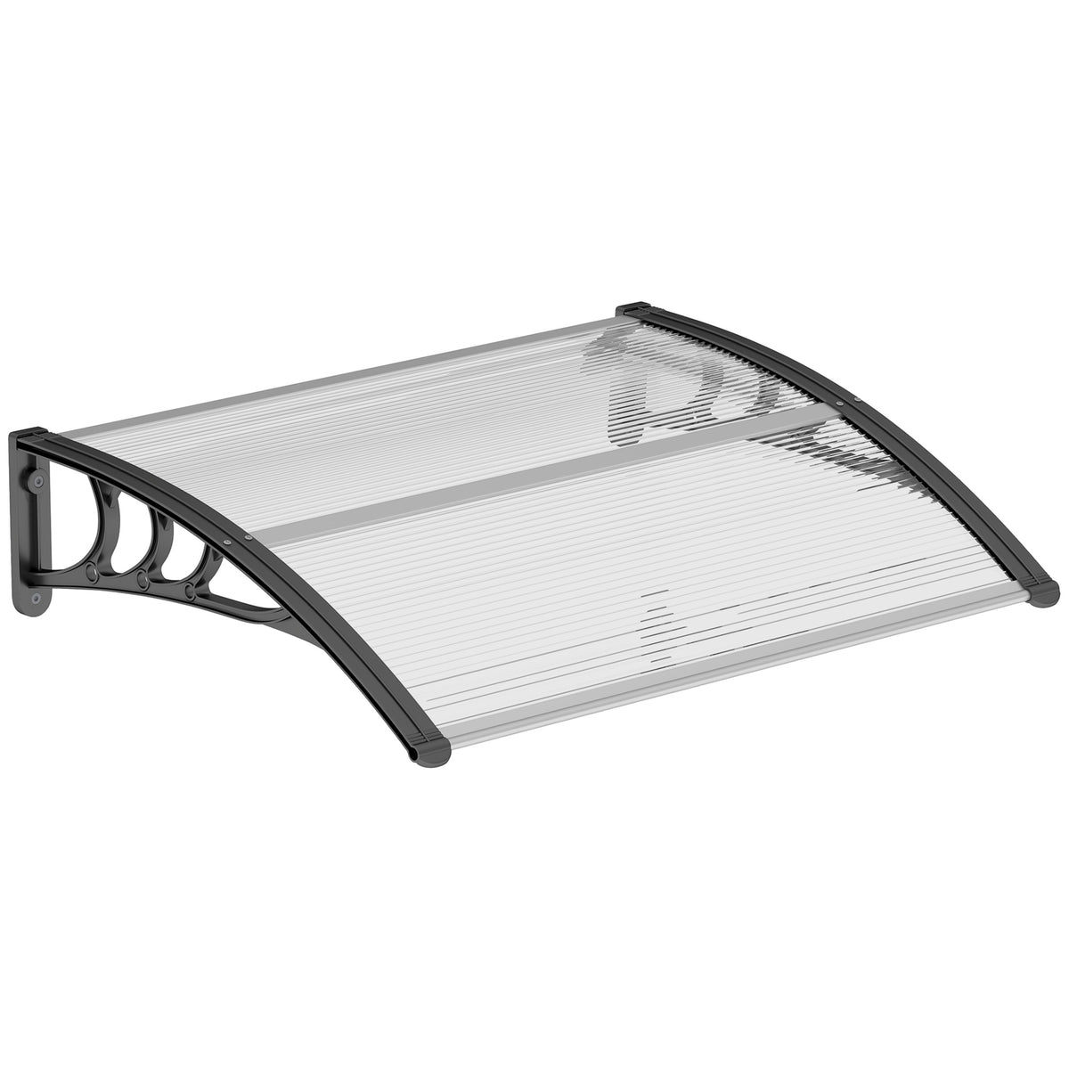 Auvent de porte d'entrée, toit marquise de porte exterieur en polycarbonate et profil aluminium résistante toit abri protection contre la pluie et UV pour terrasse, balcon, 100x75cm, transp.-9