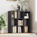 Bibliothèque, étagère de rangement à 3 niveaux avec 9 compartiments, pour salon, bureau, chambre, 91x29,5x91cm, gris-9