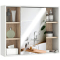 Armoire murale, meuble salle de bain avec miroir, miroir salle de bain avec rangement, placard à portes et 6 compartiments ouverts, 60 x 14,5 x 49,4 cm, blanc-0