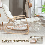 Fauteuil à bascule avec repose-pieds ajustable, rocking chair avec pieds en bois de bouleau, 67 x 106-123 x 92 cm, crème-4