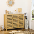 Meuble à chaussures armoire à chaussures style naturel - 2 placards avec 8 étagères - en bambou bois naturel-1