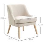Fauteuil Scandinave Confortable pour Salon et Chambre, Pieds en Bois Massif, Revêtement en Tissu Lin, Beige-2