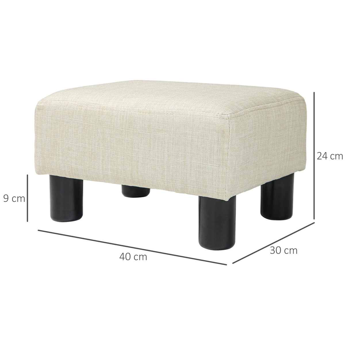 Pouf repose-pied tabouret bas en tissu de lin capacité de charge 110 Kg 40 x 30 x 24 cm beige-2