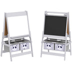 Tableau chevalet enfant ardoise double face tableau à craie rouleau papier 2 paniers 54 x 46,5 x 93 cm gris-0