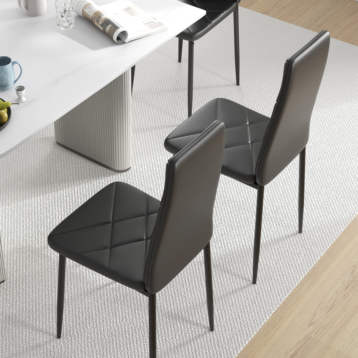 Lot de 2 chaises de salle à manger avec dossier haut, revêtement synthétique et pieds en acier, noir-7