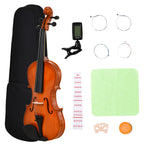 Violon 4/4 pleine grandeur avec étui, accordeur, épaulière, archet, colophane, cordes rechange et chiffon-0