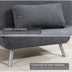 Fauteuil convertible 1 place, fauteuil-lit clic-clac 3 en 1 avec dossier réglable, oreiller, assise large, gris foncé-6