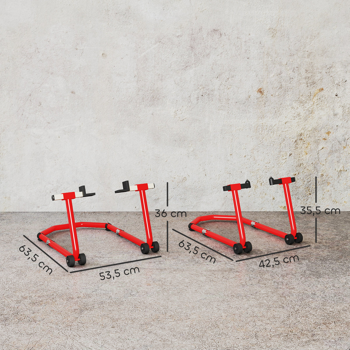 Béquille Moto, Capacité 390 kg, Support Avant et Arrière Réglable avec Fourches U+L, Clips de Serrage, 43x36x64cm, Rouge-2