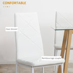 Lot de 4 chaises de salle à manger avec dossier haut, revêtement synthétique et pieds en acier, blanc-5