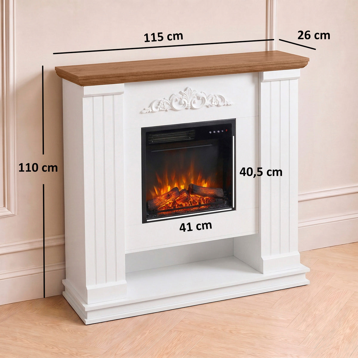 Cheminée Électrique 1800 W, Effet Flamme 3D Réaliste, avec Manteau et Étagère, 5 Niveaux de Luminosité, Blanc-2