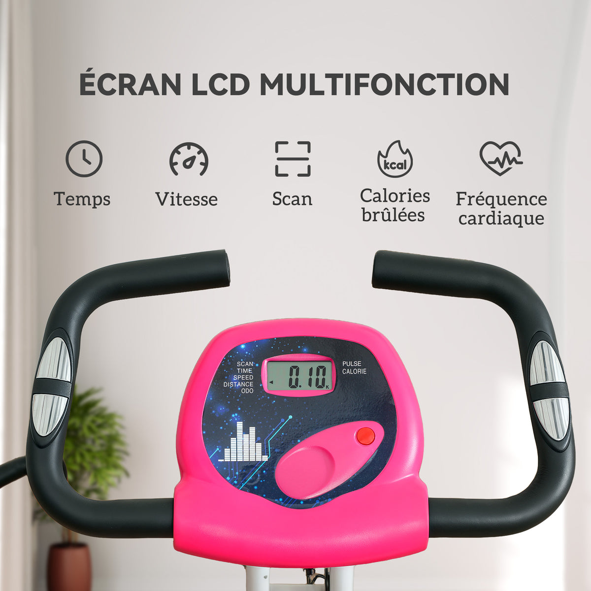 Vélo d'appartement pliable - Collaboration .fr x FFHandball - 8 niveaux de résistance, dossier selle réglable, rose-3