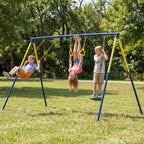 Portique Balancoire Exterieur Enfants 3-en-1, Siège de Balancelle, 2 Anneaux Gymnastique et Balançoire à Disque-9