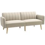 Canapé Convertible 2 Places Design scandinave Dossier inclinable 3 Positions Pieds Bois Tissu Aspect Lin Beige-0