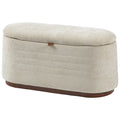 Banc de Rangement Ovale Moderne en Tissu Chenille, Bout de Lit Coffre Charge 220 kg, 91 x 40,5 x 45 cm, Beige-0