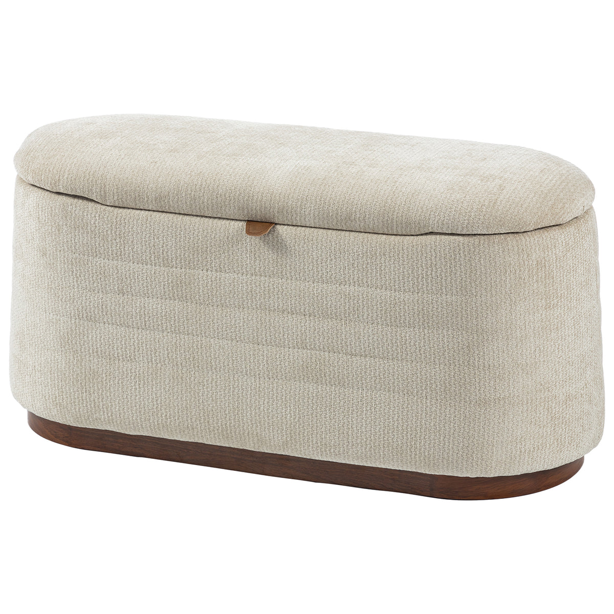 Banc de Rangement Ovale Moderne en Tissu Chenille, Bout de Lit Coffre Charge 220 kg, 91 x 40,5 x 45 cm, Beige-0