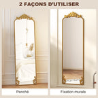 Miroir Pleine Longueur Baroque, 160 x 50 cm, Cadre en Métal, Montage au Sol, Suspendu ou Appuyé contre Le Mur, Doré-5
