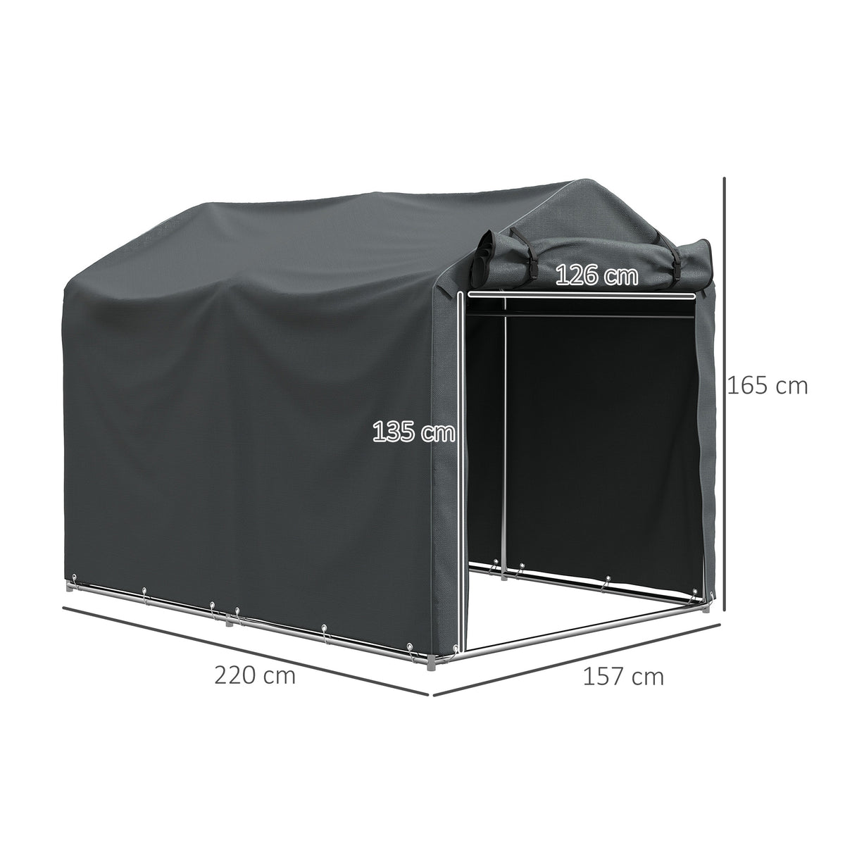 Abri de jardin 2 x 1,6 x 1,65 m abri extérieur cadre en métal galvanisé, imperméable résistant aux UV, gris foncé-2