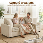 Canapé 3 places 212 cm avec 2 coussins à ressorts, tissu velours côtelé, pour salon, chambre, bureau à domicile, crème-3
