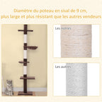 Arbre chat du sol au plafond poteau à griffer L40 x l 34 x H 230-260 cm 5 niveaux d'activités marron-6