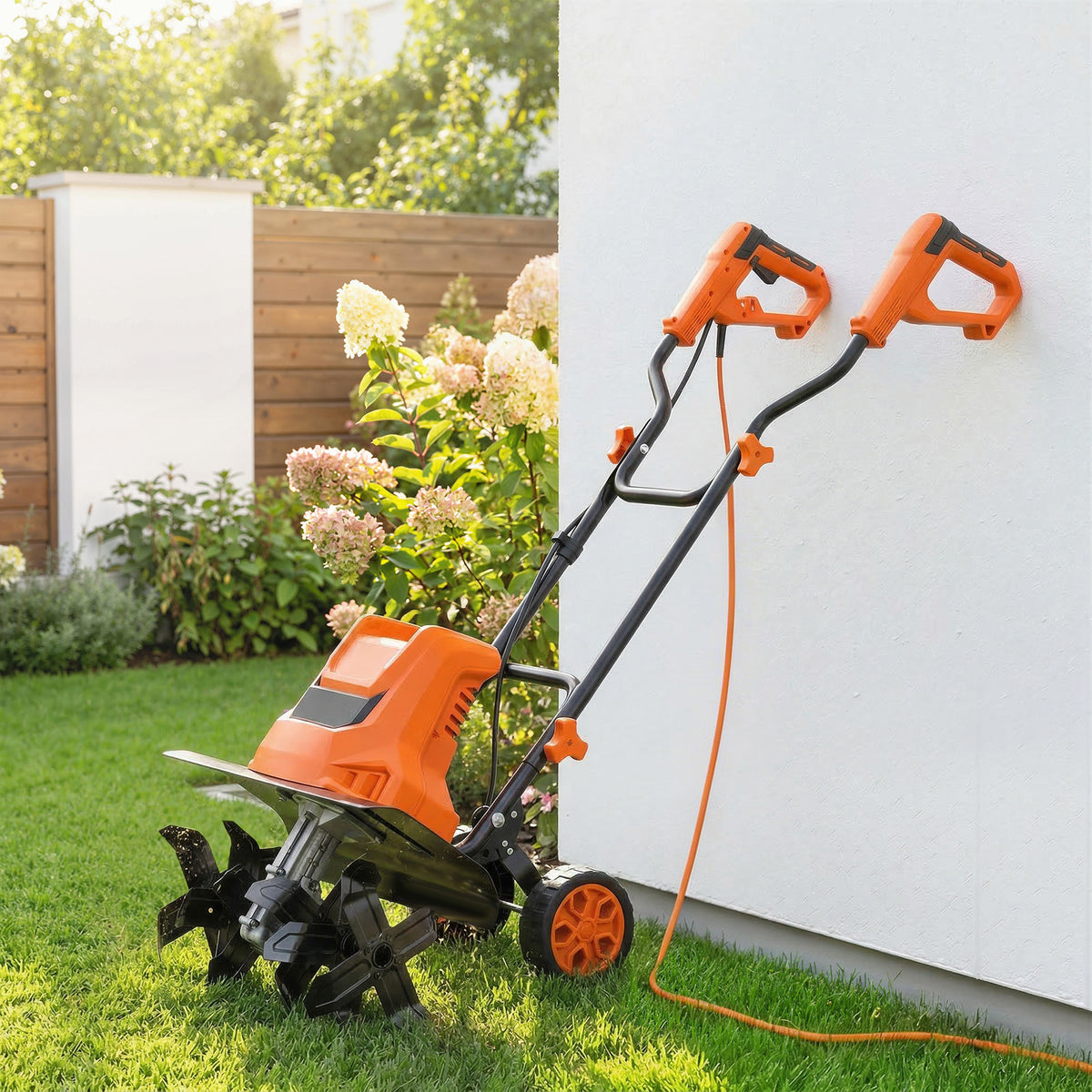 Motobineuse Électrique Motoculteur 1500W 6 Lames 65Mn Largeur 40cm Profondeur 20cm Pliable et Étanche IPX4 Orange-1