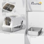 Maison de toilette pour chat bac à litière fermé bac acier inoxydable, nettoyage facile, 60,4 x 40,4 x 41,8 cm, blanc-2