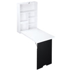Bureau Mural Pliable Table Murale Rabattable Suspendue sur Pied étagère + Tableau à Craie intégré MDF Blanc-9