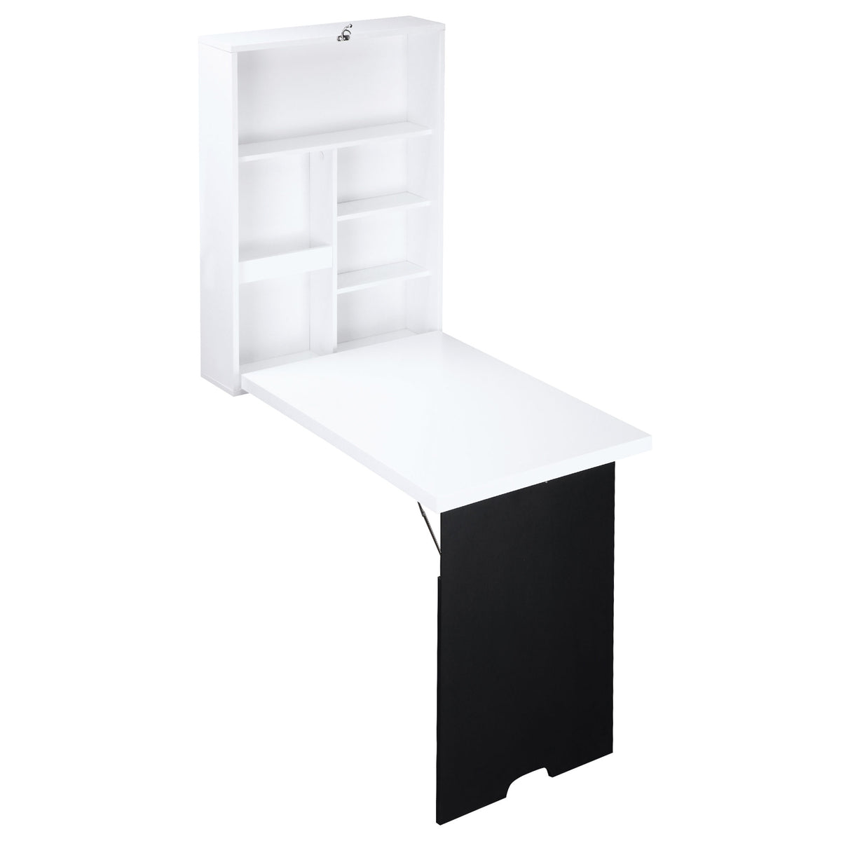 Bureau Mural Pliable Table Murale Rabattable Suspendue sur Pied étagère + Tableau à Craie intégré MDF Blanc-9