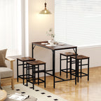 Ensemble table de bar industriel + 4 tabourets repose-pieds en bois couleur chêne cadre en métal noir-8