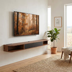 Meuble TV Suspendu, Meuble Télé pour Téléviseur jusqu'à 75 Pouces, Tiroir Rabattable, 2 Étagères, 180x24x16cm, Noyer-1