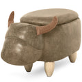 Tabouret Vache - Pouf Vachette - Pouf Taureau Coffre de Rangement 2 en 1 - Pieds Bois d'hévéa revêtement synthétique Aspect Daim Vieilli Marron-0